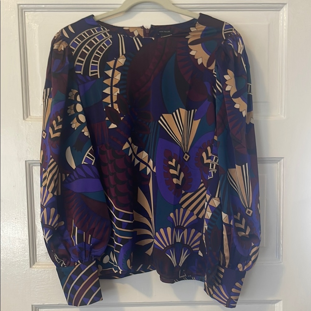 NWT Ann Taylor Gold, Purple, and Blue Graphic Blouse
